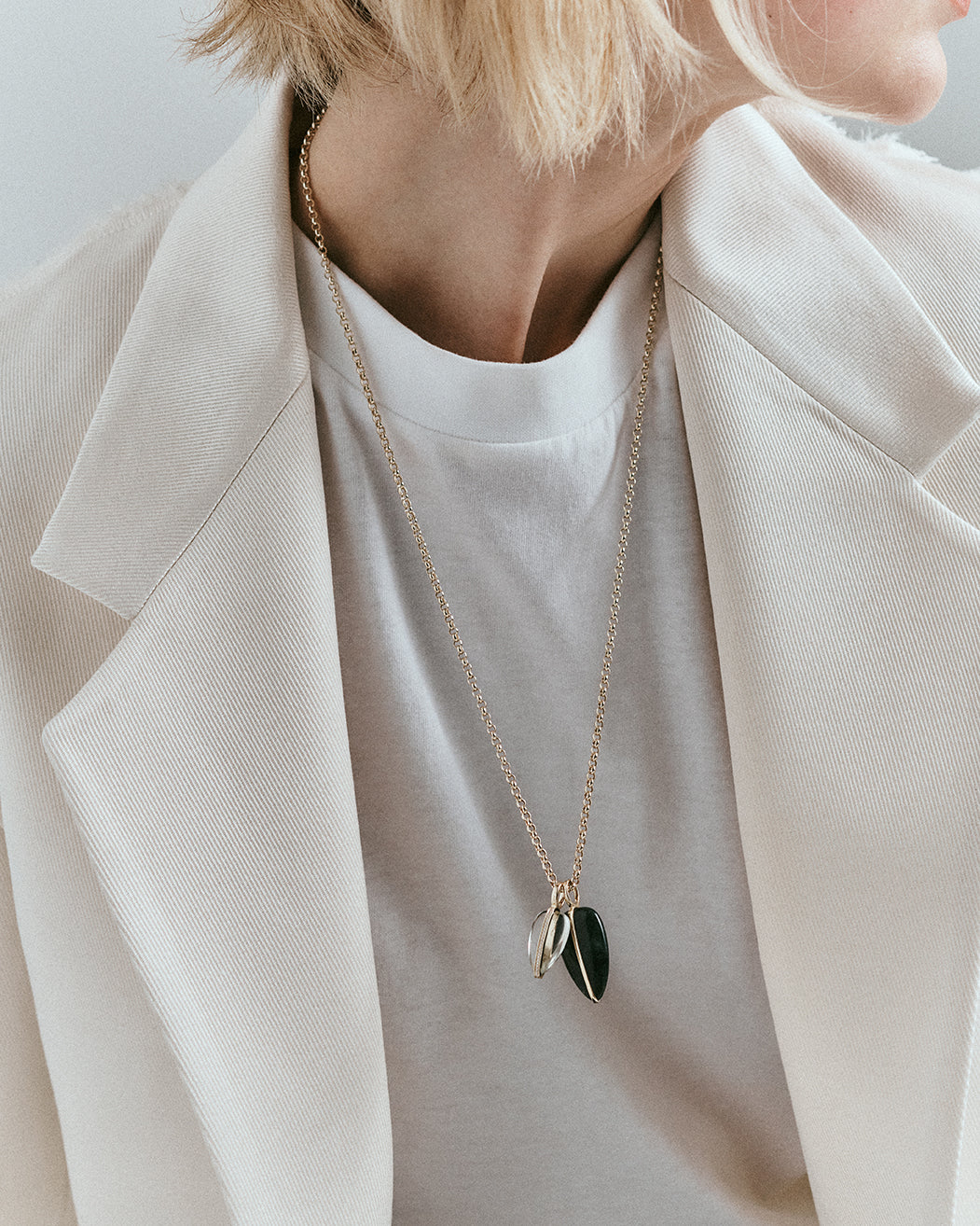 Large Pebble Pendant in Moss Agate | 14K