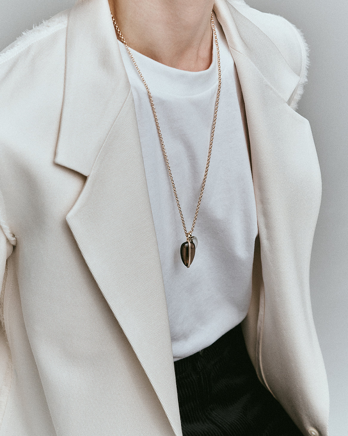 Large Pebble Pendant in Smokey Quartz | 14K