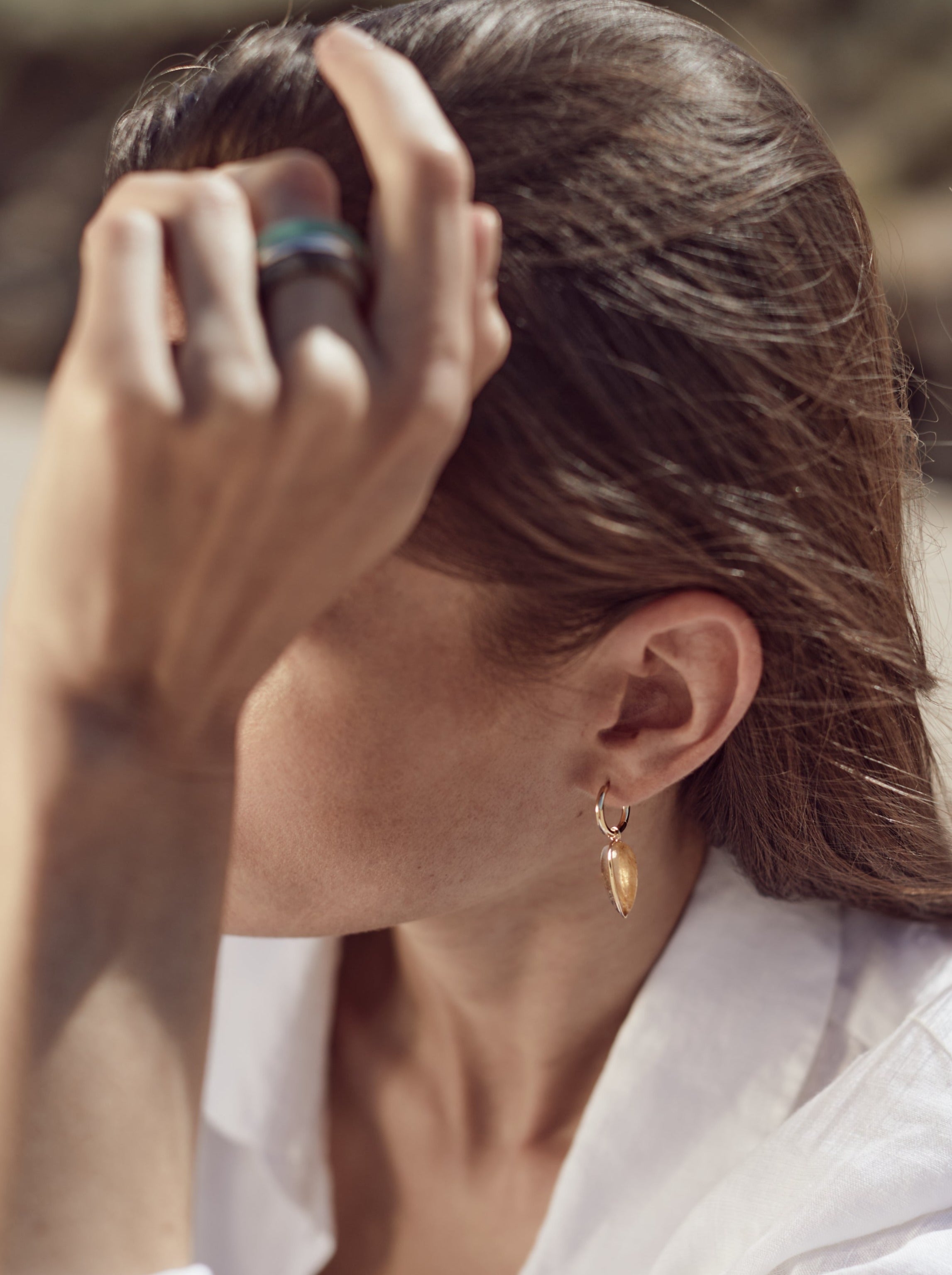 14K Pebble Earrings in Rutilated Quartz