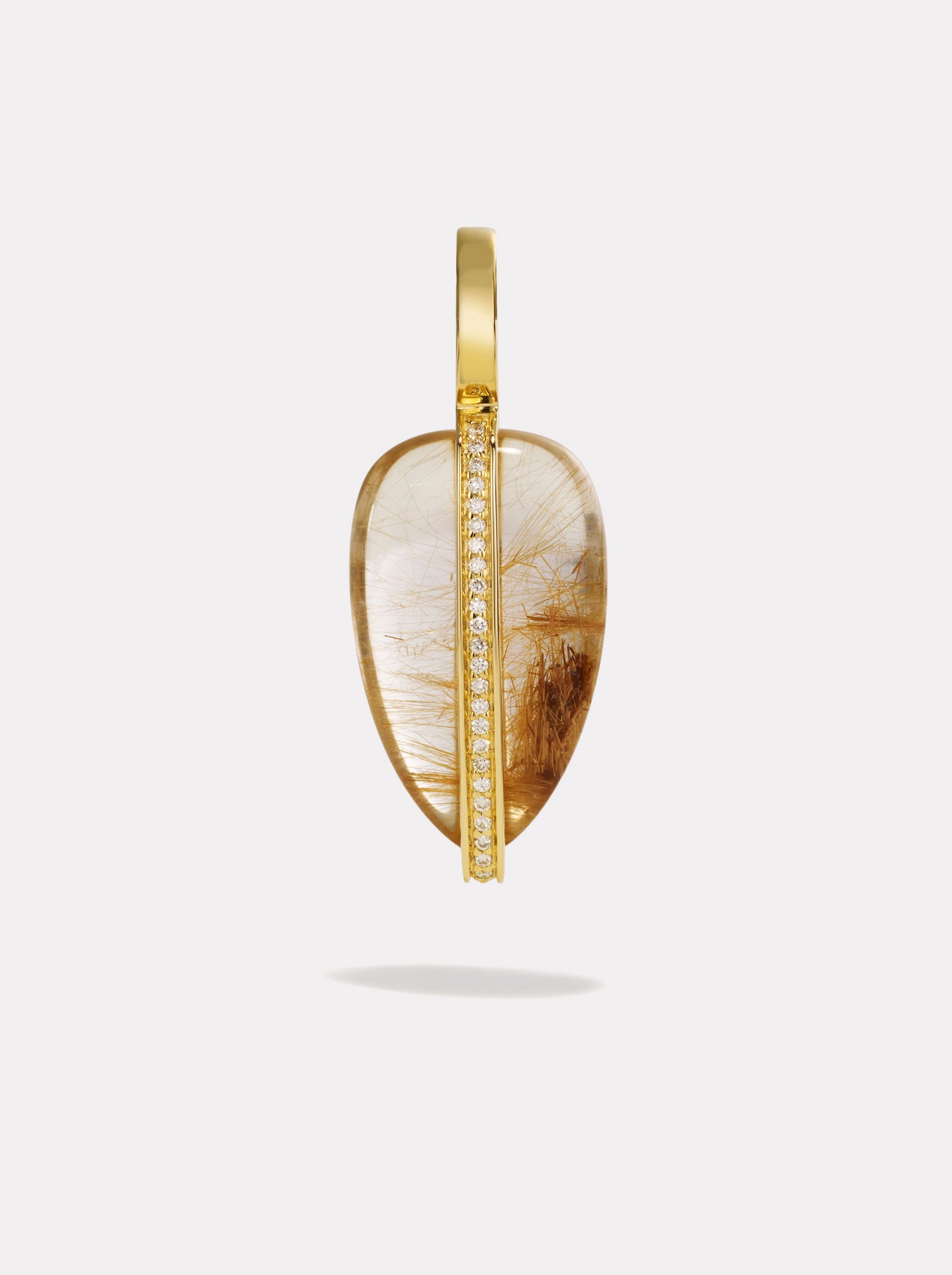 Small Diamond Pebble Pendant in Rutilated Quartz | 14K