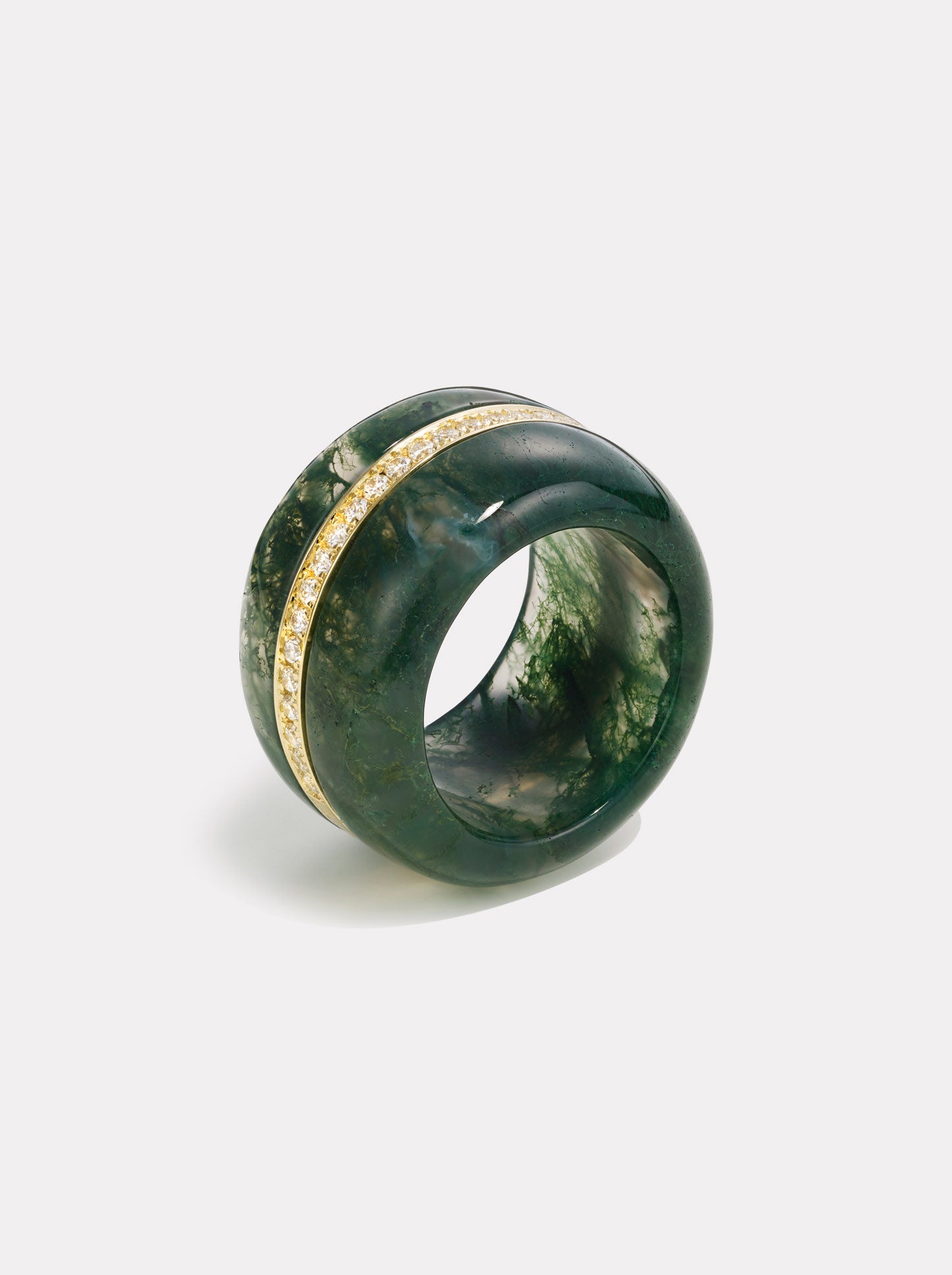 Diamond Pebble Cocktail Ring | Moss Agate