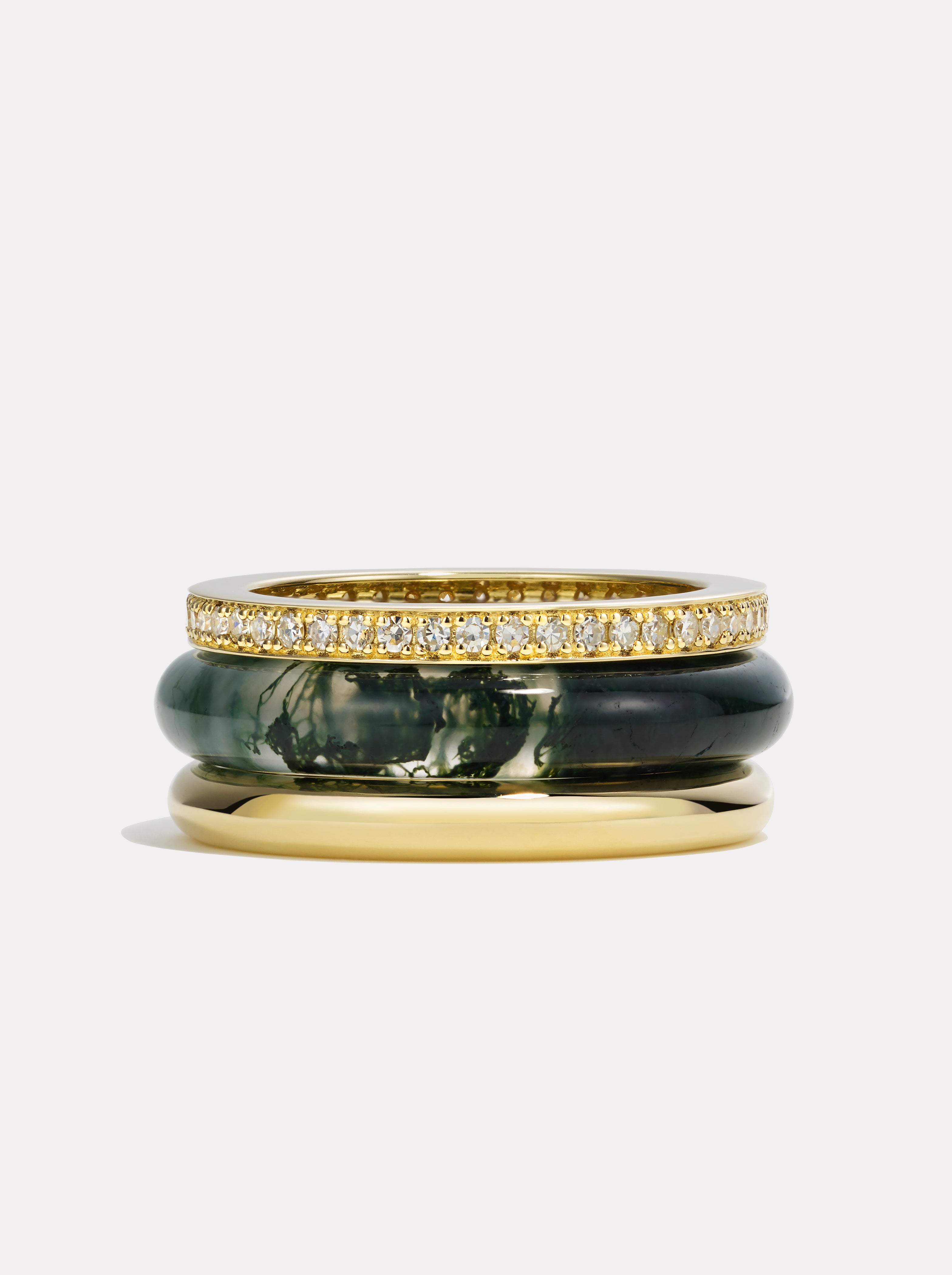 Stack_Slim Classic Ring Stack Moss Agate | White Diamond - 51