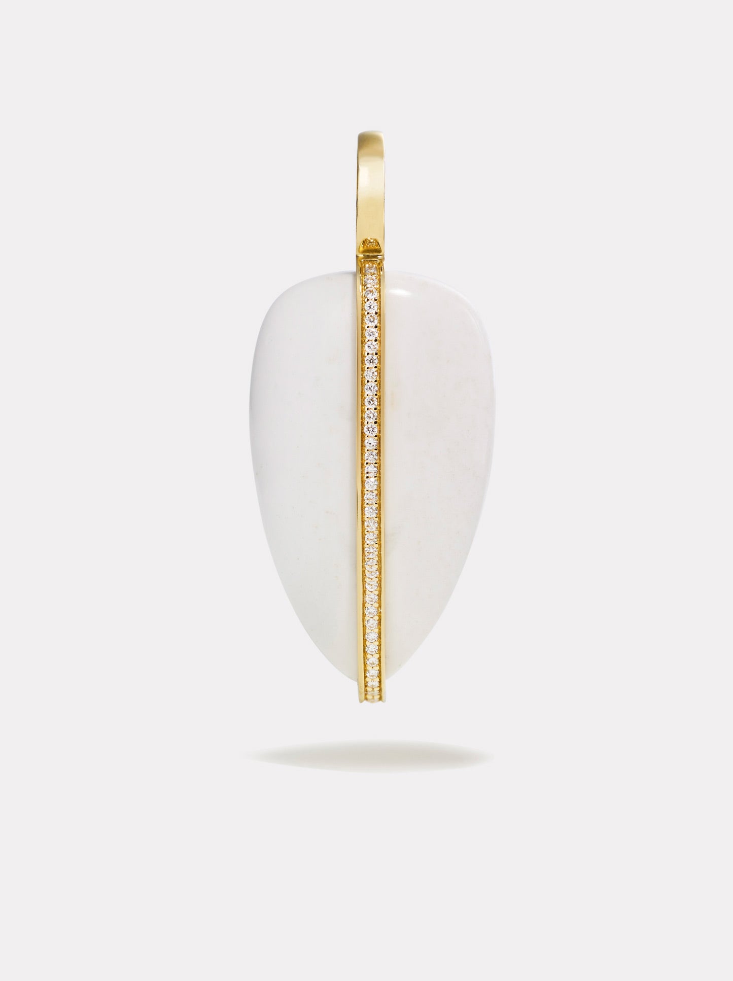 Large Diamond Pebble Pendant in White Agate | 14K