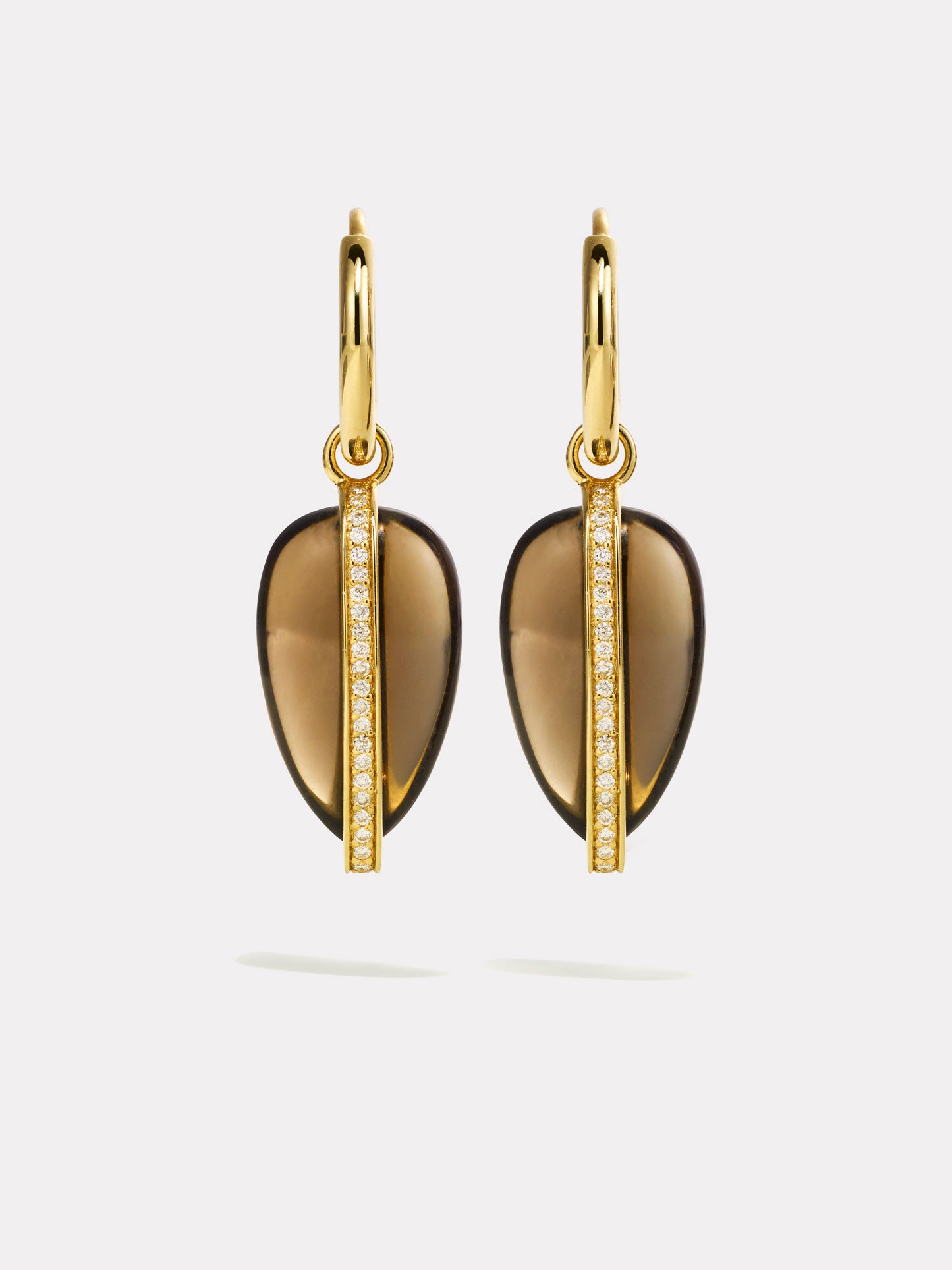 14K Diamond Pebble Earrings in Smokey Quartz