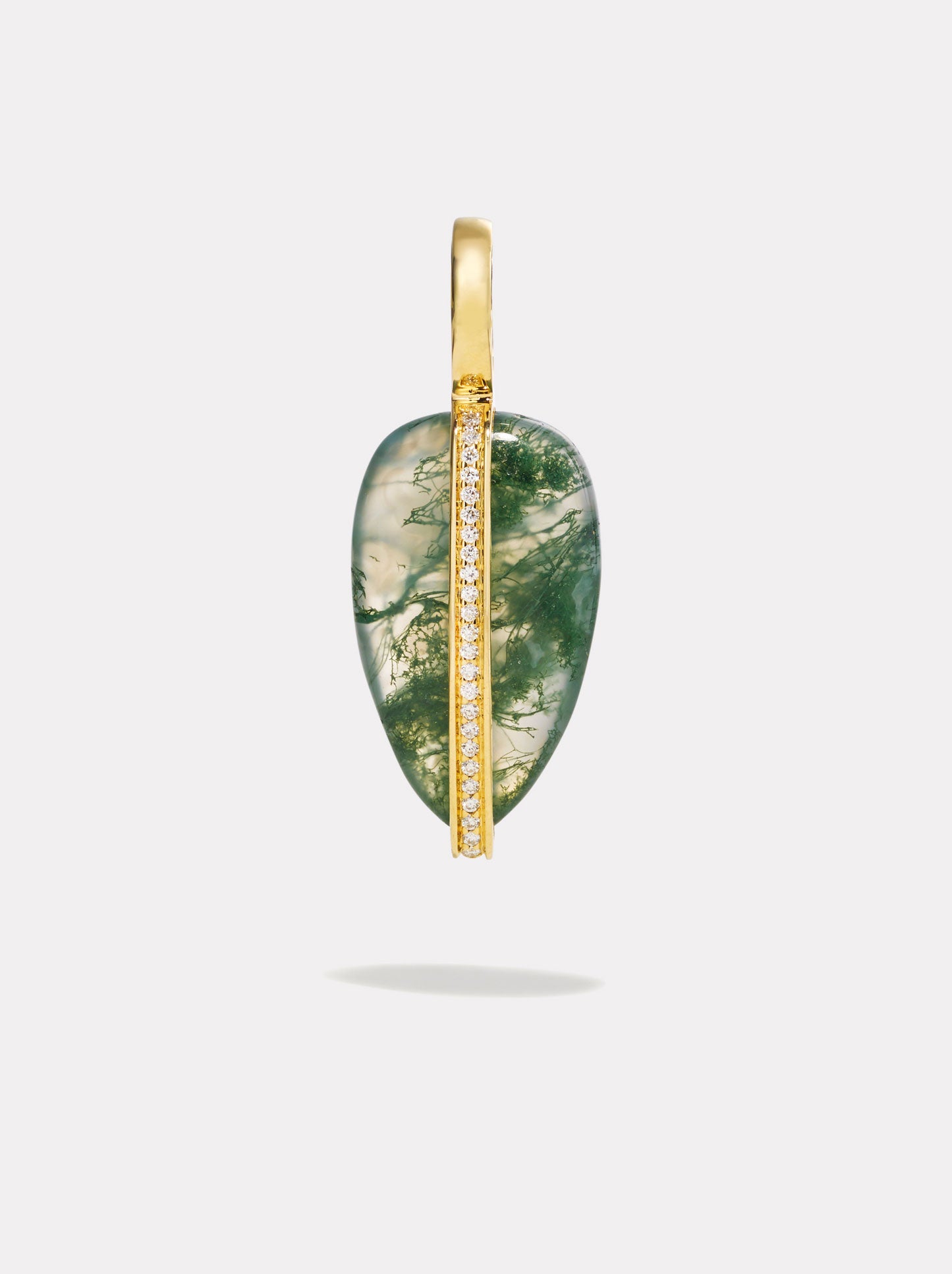Small Diamond Pebble Pendant in Moss Agate | 14K