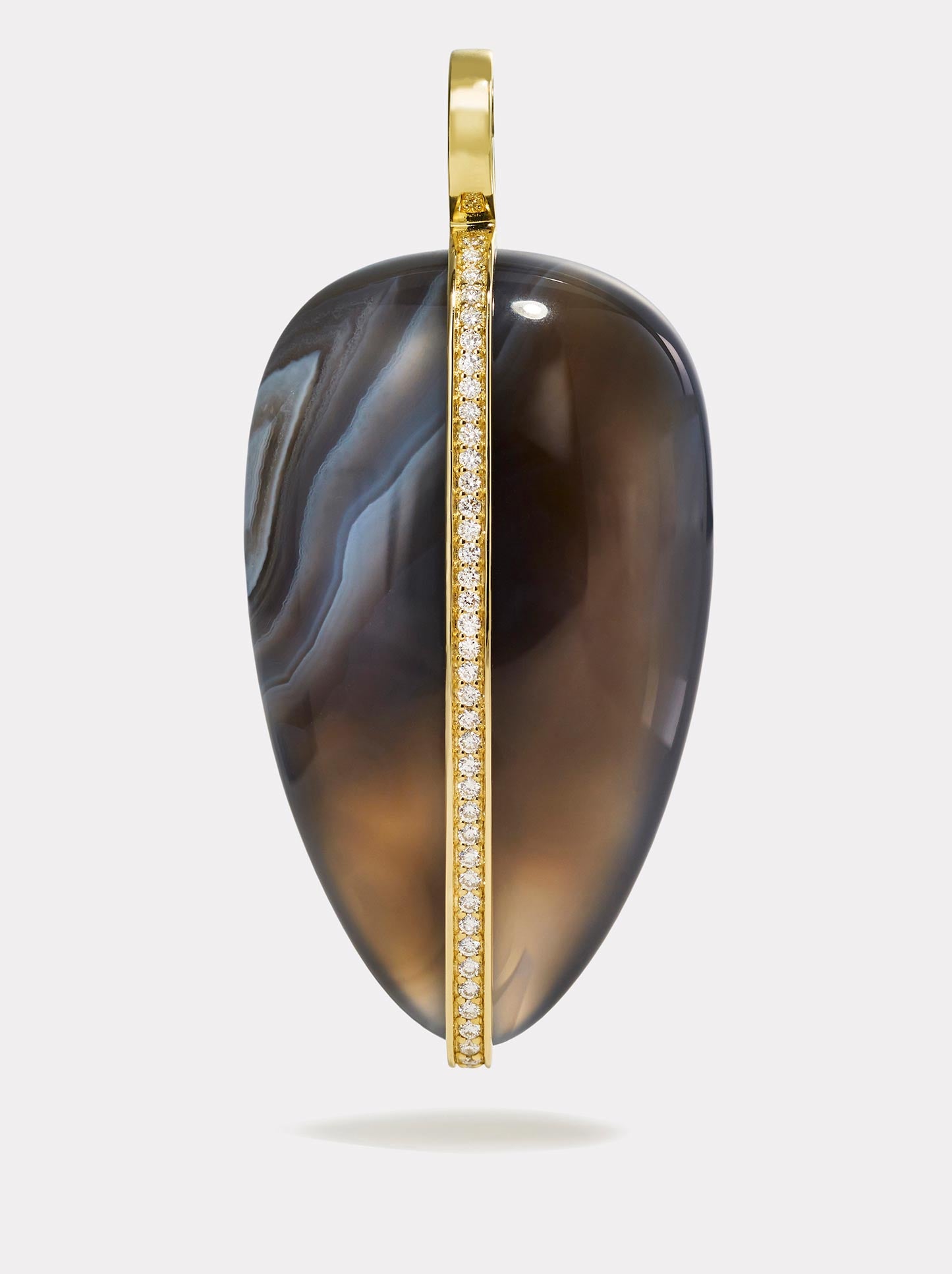 XL Diamond Pebble Pendant in Botswana Agate | 14K