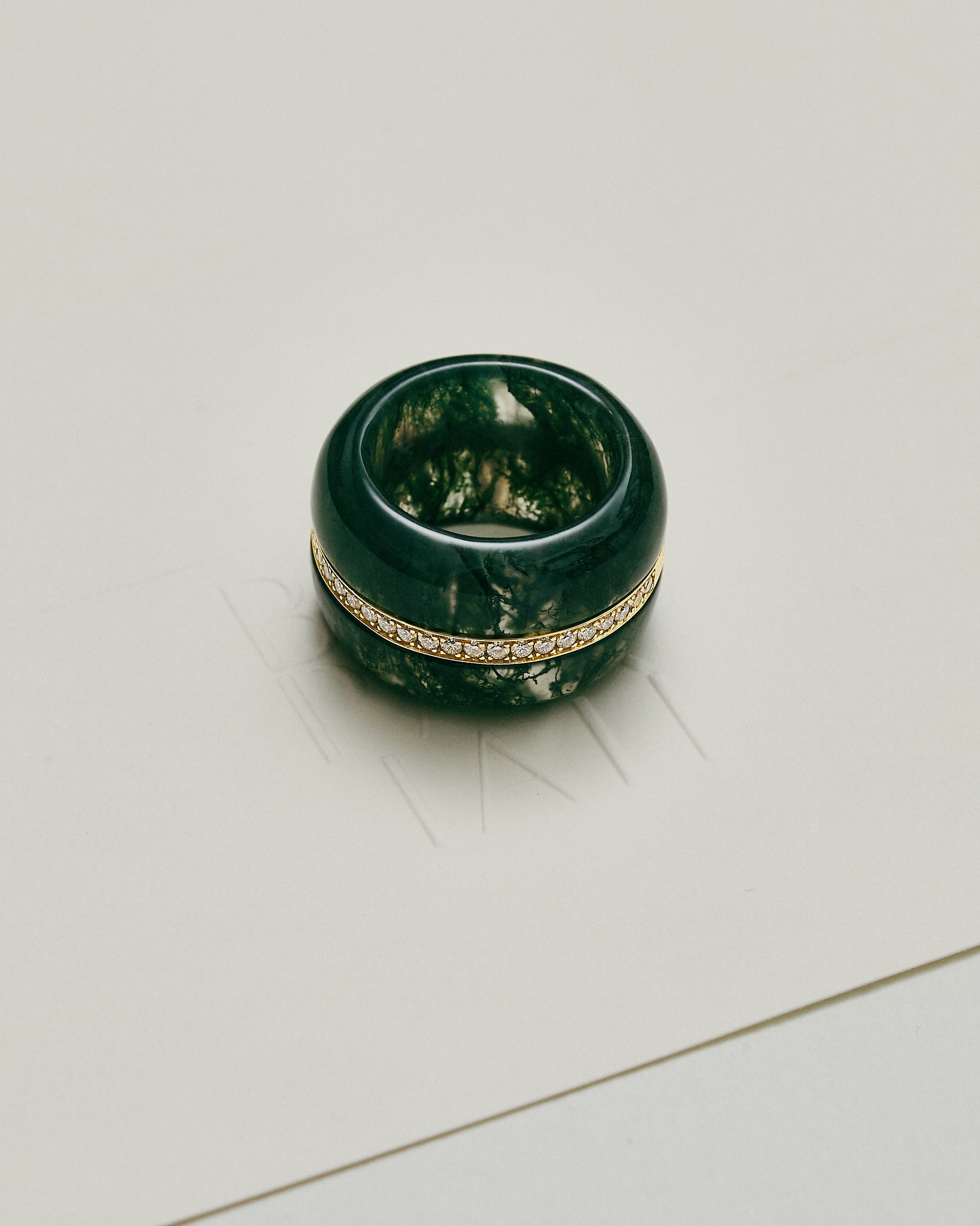 Diamond Pebble Cocktail Ring | Moss Agate