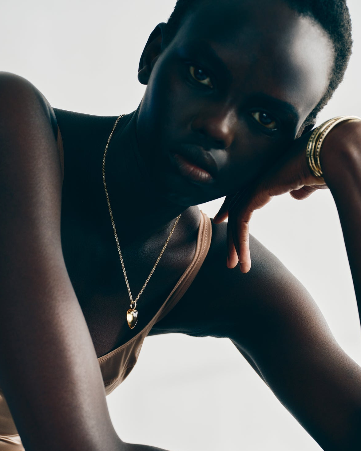 Model wears Heartstone Diamond Pendant in Citrine