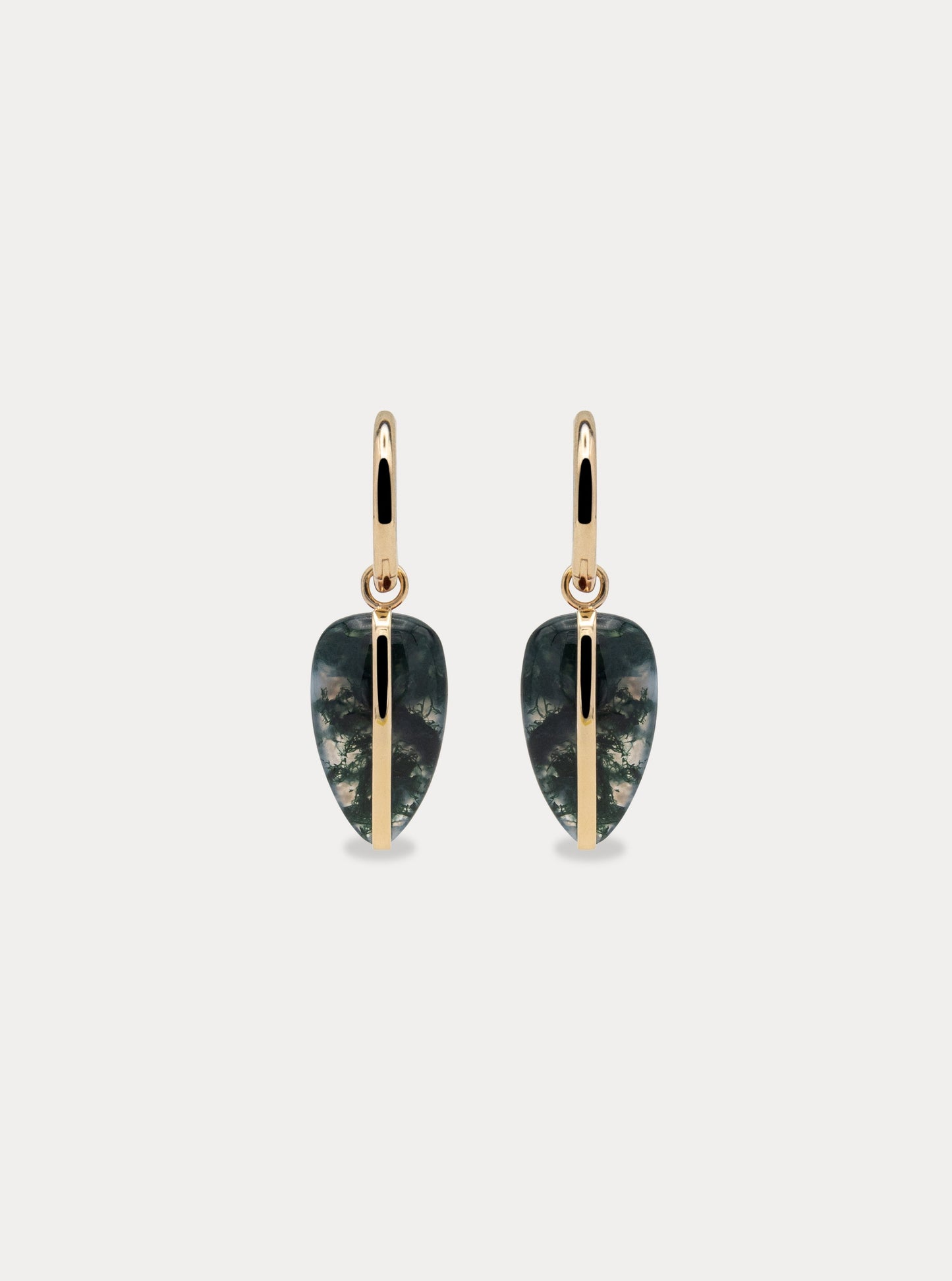 14K Pebble Earrings in Moss Agate