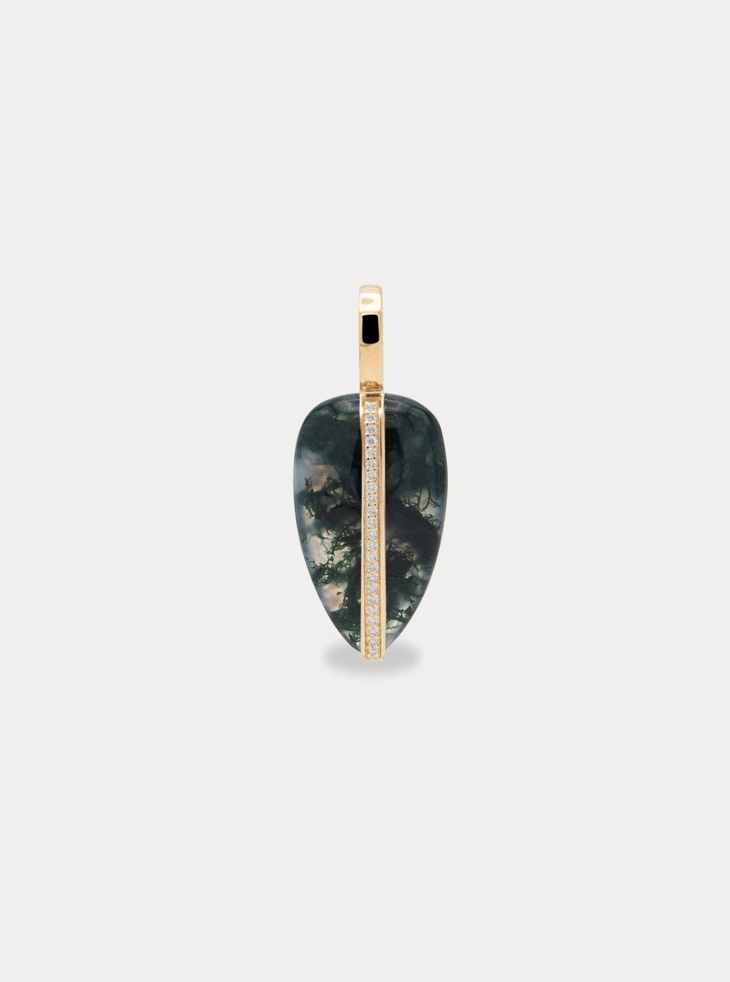 Small Diamond Pebble Pendant in Moss Agate | 14K