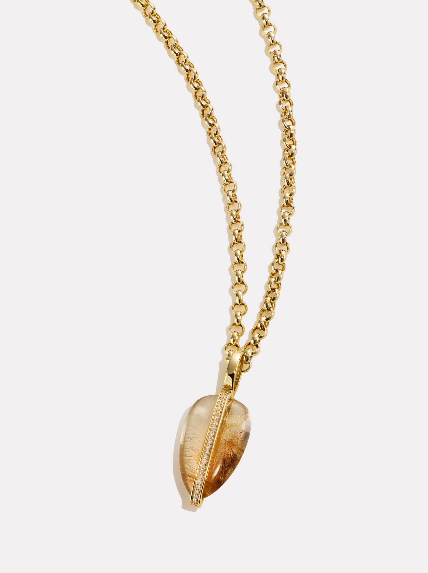 Small Diamond Pebble Pendant in Rutilated Quartz | 14K