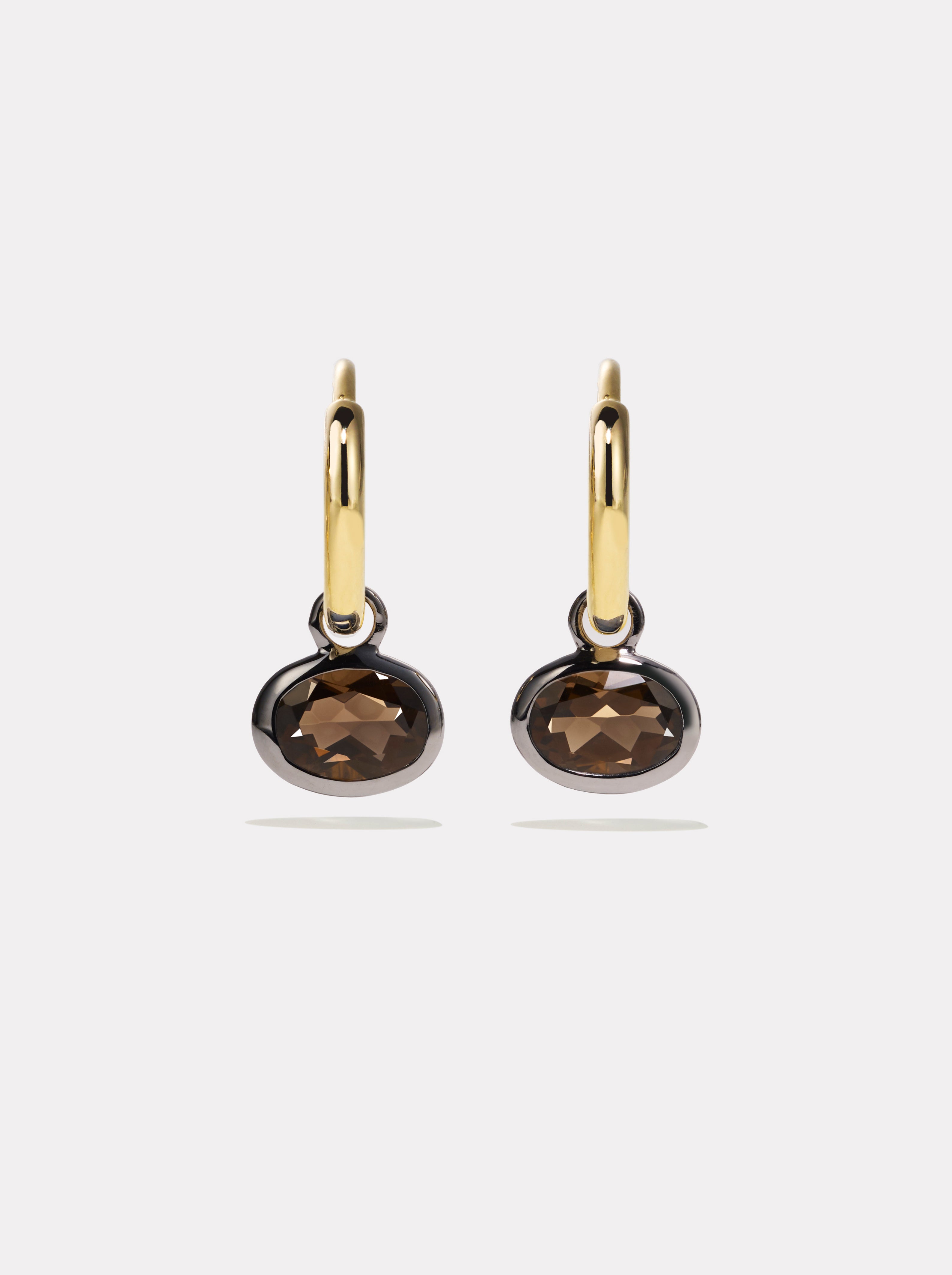 Orbit Hoops - Smokey Quartz & Black Rhodium