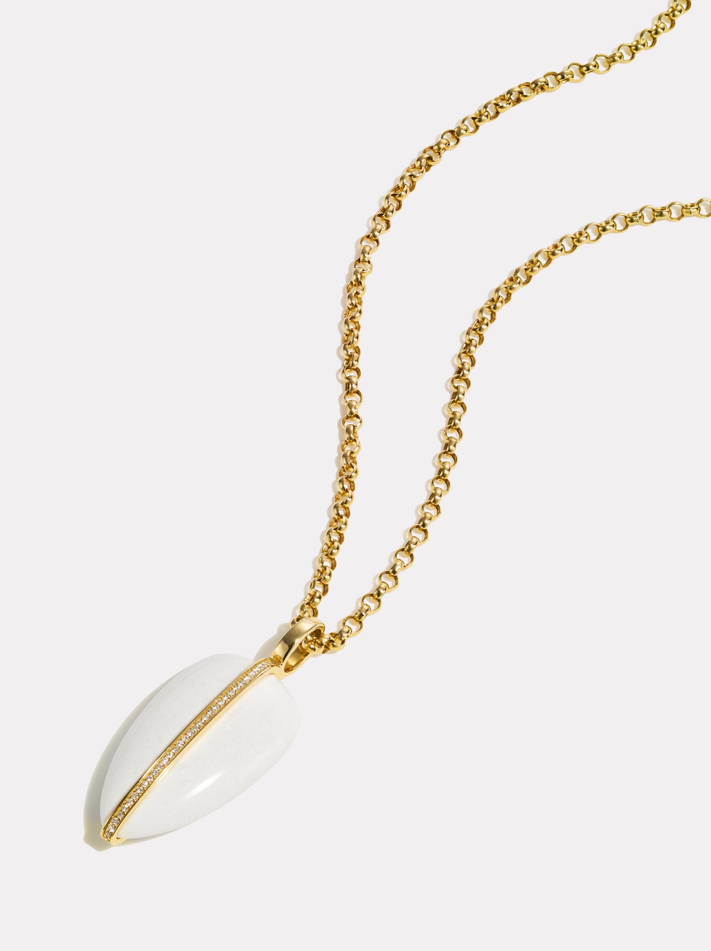 Large Diamond Pebble Pendant in White Agate | 14K