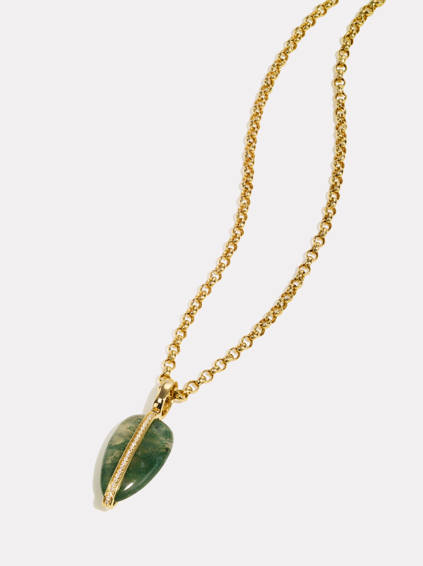 Small Diamond Pebble Pendant in Moss Agate | 14K