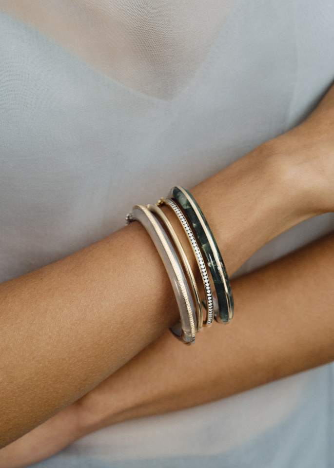 Classic Bangle Stack | Grey Agate