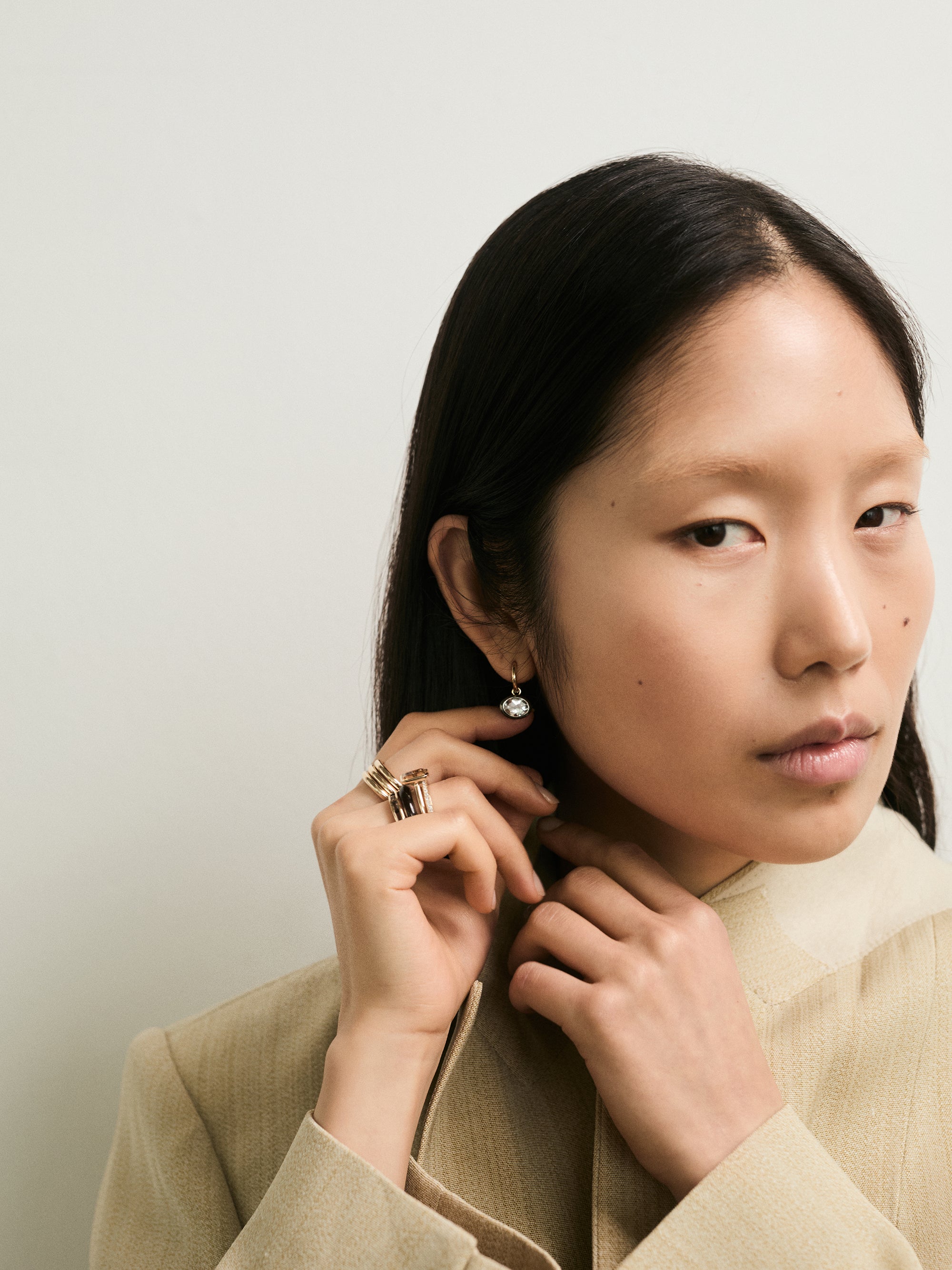 XL Orbit Hoops - White Topaz / Black Rhodium