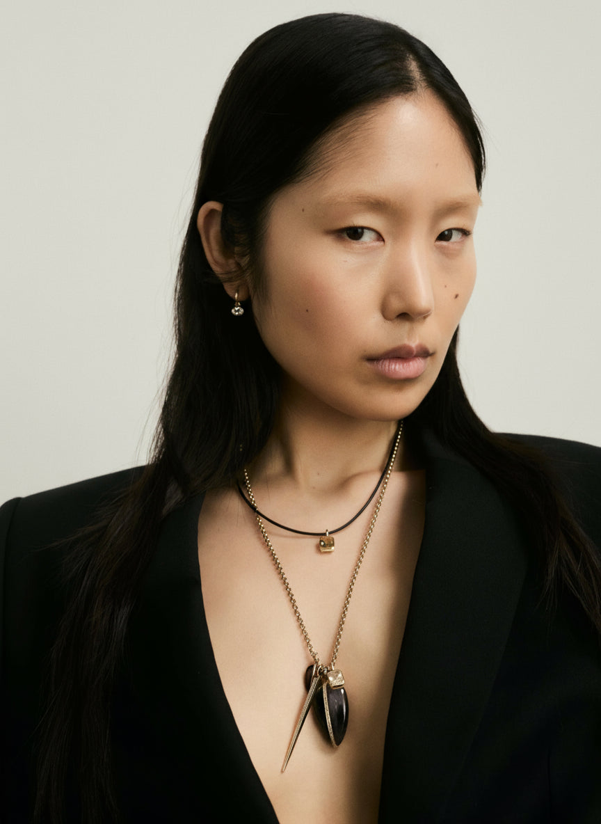 Lumen Octagon Champagne Quartz Pendant & Leather Necklace